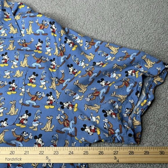 Vintage Disney Store Shirt Mens Large Blue Rayon Hawaiian Mickey Goofy Daffy L - Picture 6 of 9
